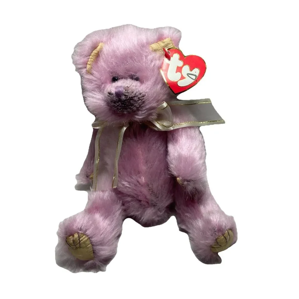 Ty Attic Treasures Sophia Teddy Bear Lavender & Gold Jointed Toy EUC 2001